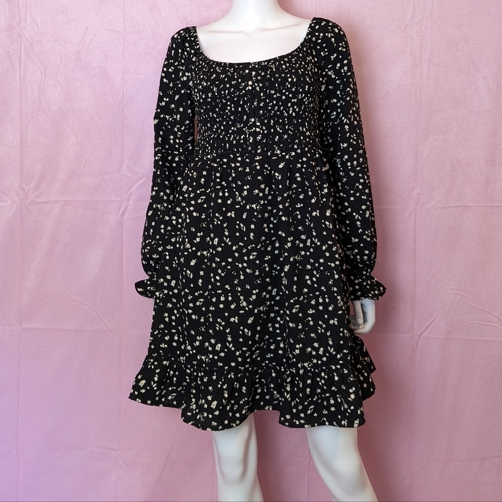 Vanilla Bay Floral Puff Sleeve Smocked Bodice Long Sleeve Mini Dress size Medium